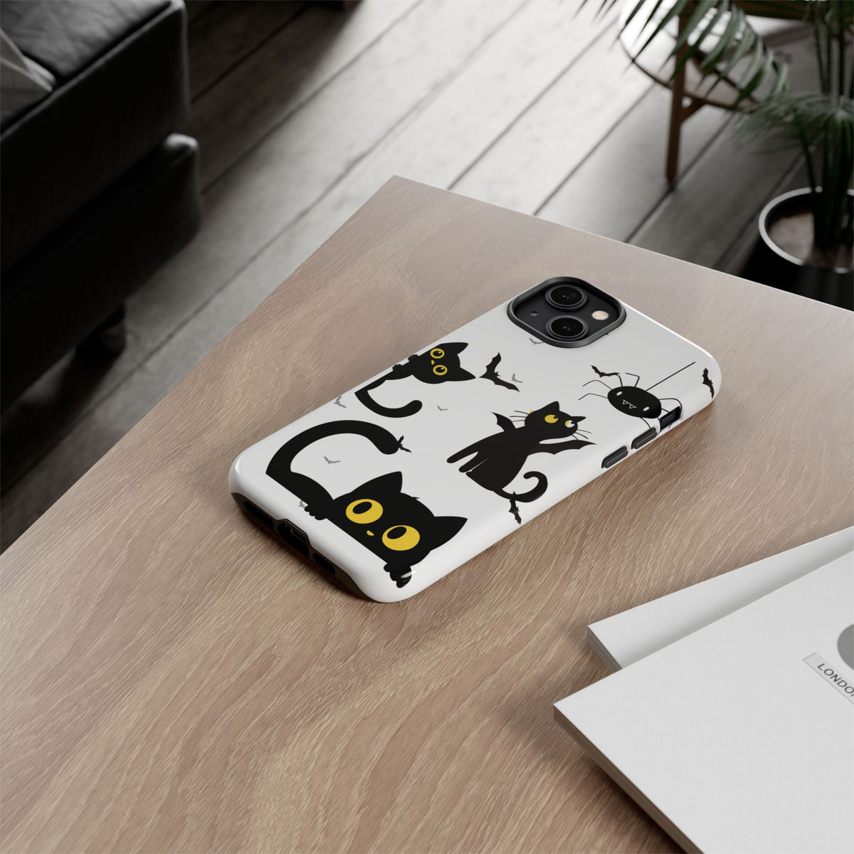 Cute Black Cats Halloween Phone Case - Spooky Bat & Spider iPhone Cover