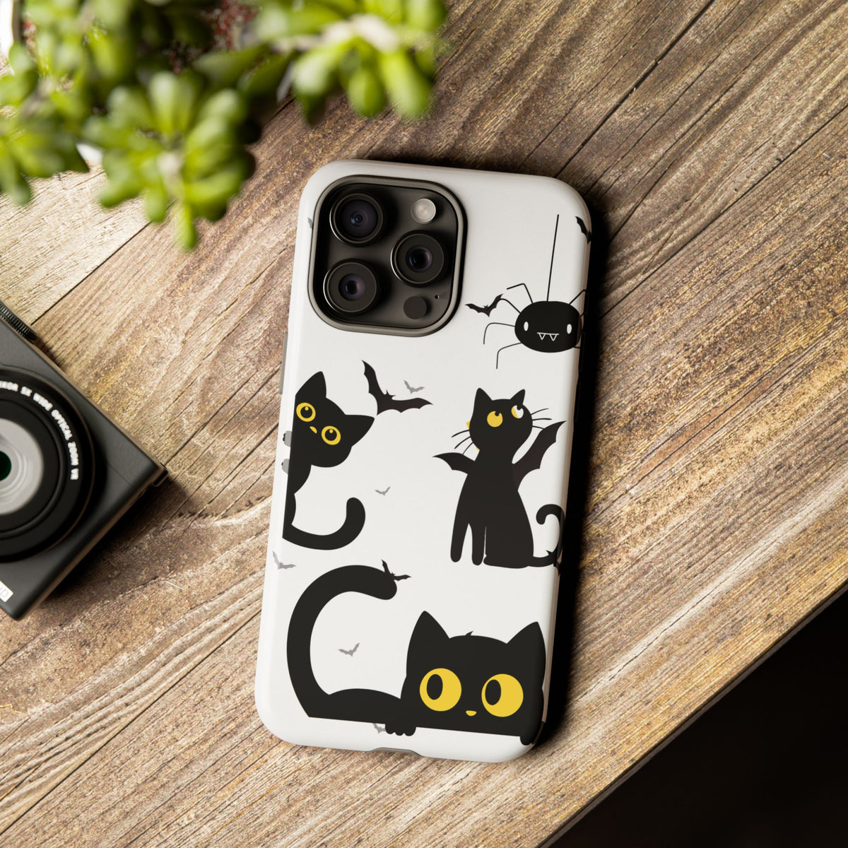 Cute Black Cats Halloween Phone Case - Spooky Bat & Spider iPhone Cover