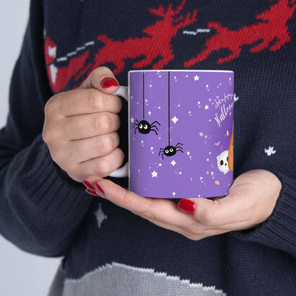Halloween Ghost & Pumpkins Ceramic Mug — "Happy Halloween" Cute Spooky Coffee Cup (11oz/15oz)