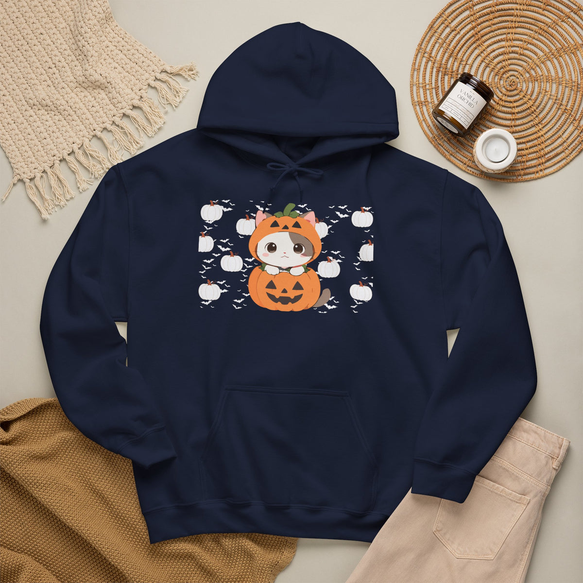 Halloween Pumpkin Cat Hoodie — Cute Jack-O'-Lantern Kitten Sweatshirt