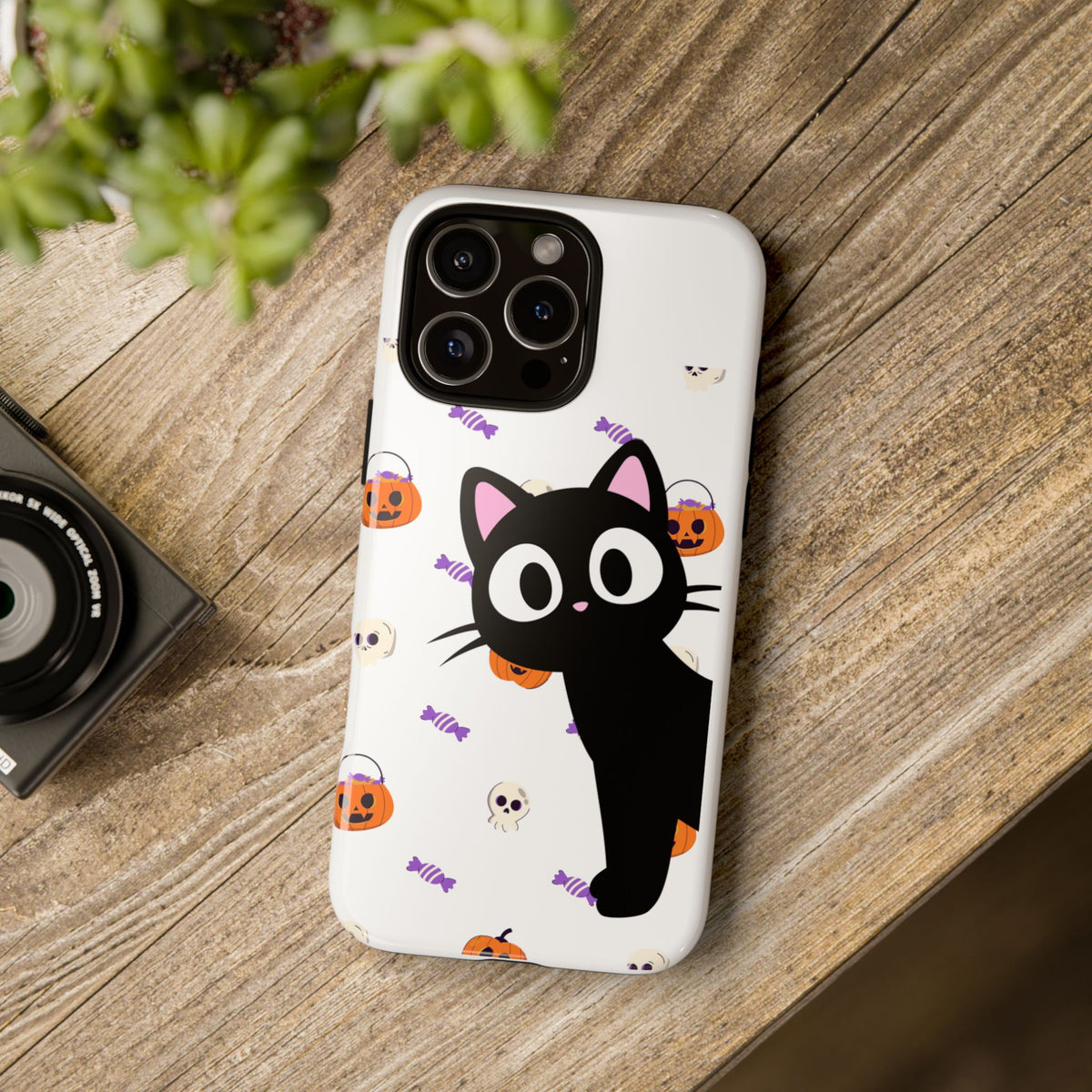Halloween Black Cat Phone Case — Cute Trick-or-Treat Pattern Tough Case