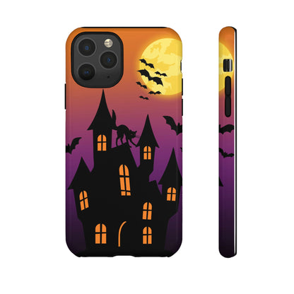 Halloween Haunted Castle Tough Phone Case — Moon, Bats & Cat iPhone Cover
