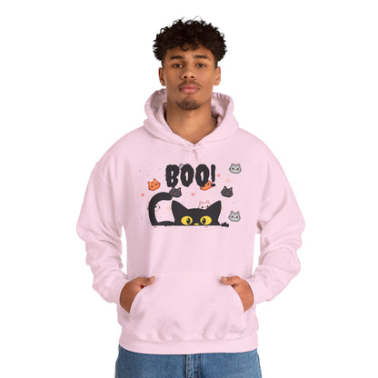 Halloween Cat 'Boo' Hoodie – Cute Spooky Black Cat Pullover