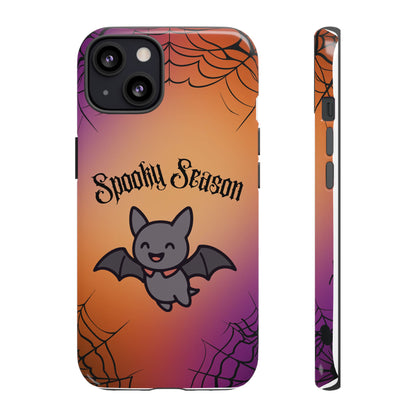 Spooky Season Cute Bat Phone Case — Halloween Gradient Spiderweb Tough Case