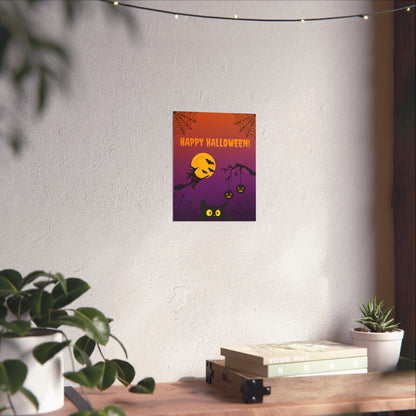 Happy Halloween Matte Poster — Cute Cat, Witch & Jack-O’-Lantern Halloween Wall Art