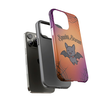 Spooky Season Cute Bat Phone Case — Halloween Gradient Spiderweb Tough Case