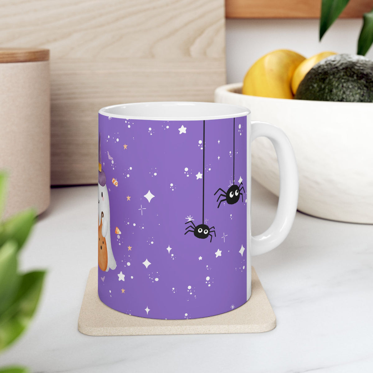 Halloween Ghost & Pumpkins Ceramic Mug — "Happy Halloween" Cute Spooky Coffee Cup (11oz/15oz)