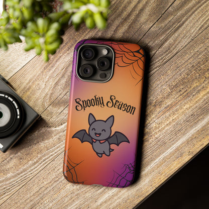 Spooky Season Cute Bat Phone Case — Halloween Gradient Spiderweb Tough Case