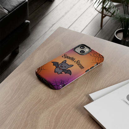 Spooky Season Cute Bat Phone Case — Halloween Gradient Spiderweb Tough Case