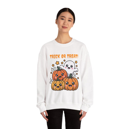 Halloween "Trick or Treat" Sweatshirt — Cute Ghost & Pumpkins Crewneck