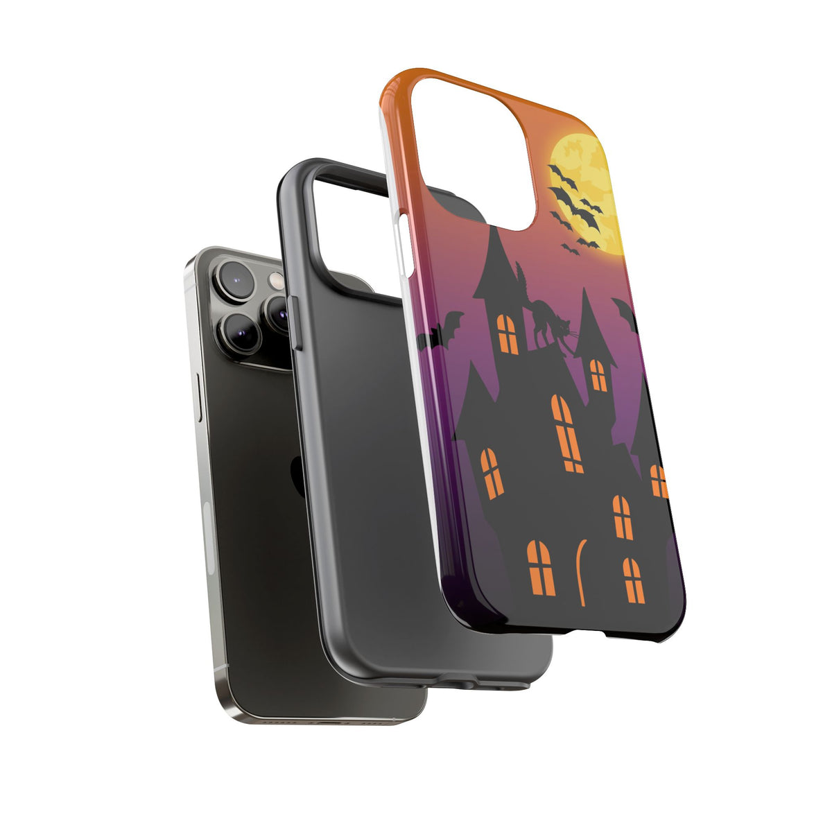 Halloween Haunted Castle Tough Phone Case — Moon, Bats & Cat iPhone Cover