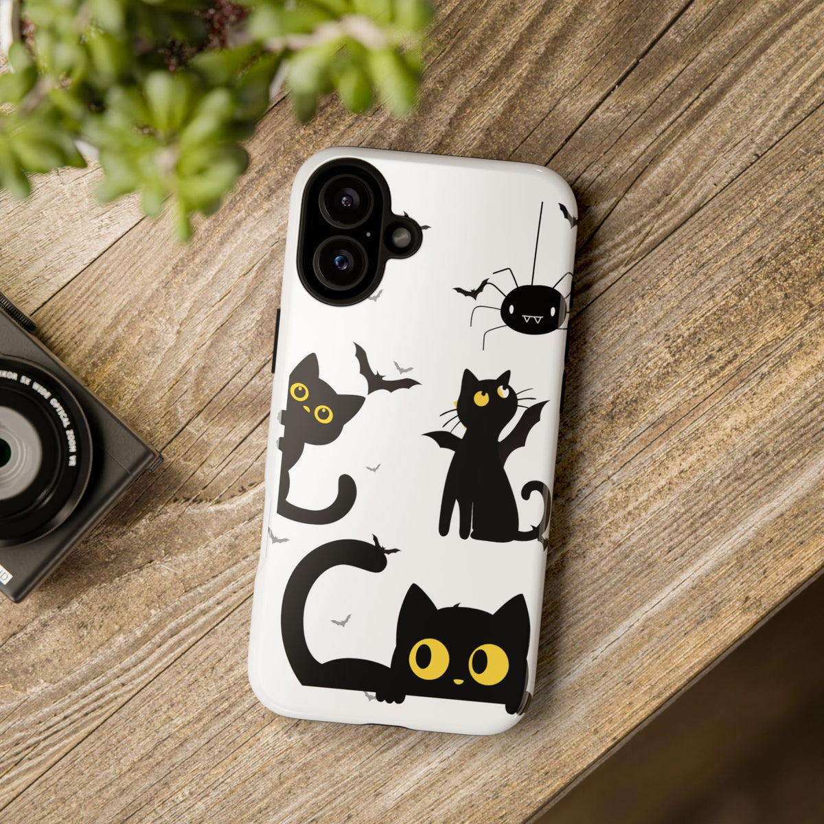 Cute Black Cats Halloween Phone Case - Spooky Bat & Spider iPhone Cover