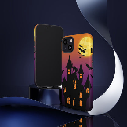 Halloween Haunted Castle Tough Phone Case — Moon, Bats & Cat iPhone Cover