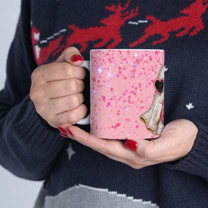 Pink Glitter Ghost Halloween Mug — Cute Ghost with Heart Sunglasses & Pumpkin