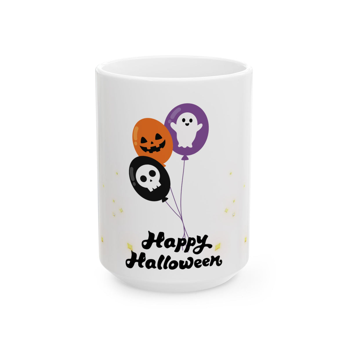 Happy Halloween Balloon Ceramic Mug - Cute Ghost, Jack-O'-Lantern & Skull Drinkware (11oz/15oz)