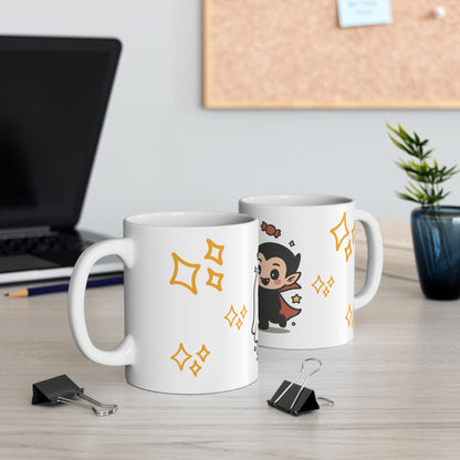 Cute Halloween Friends Ceramic Mug — Ghost, Pumpkin & Vampire Coffee Cup (11oz/15oz)