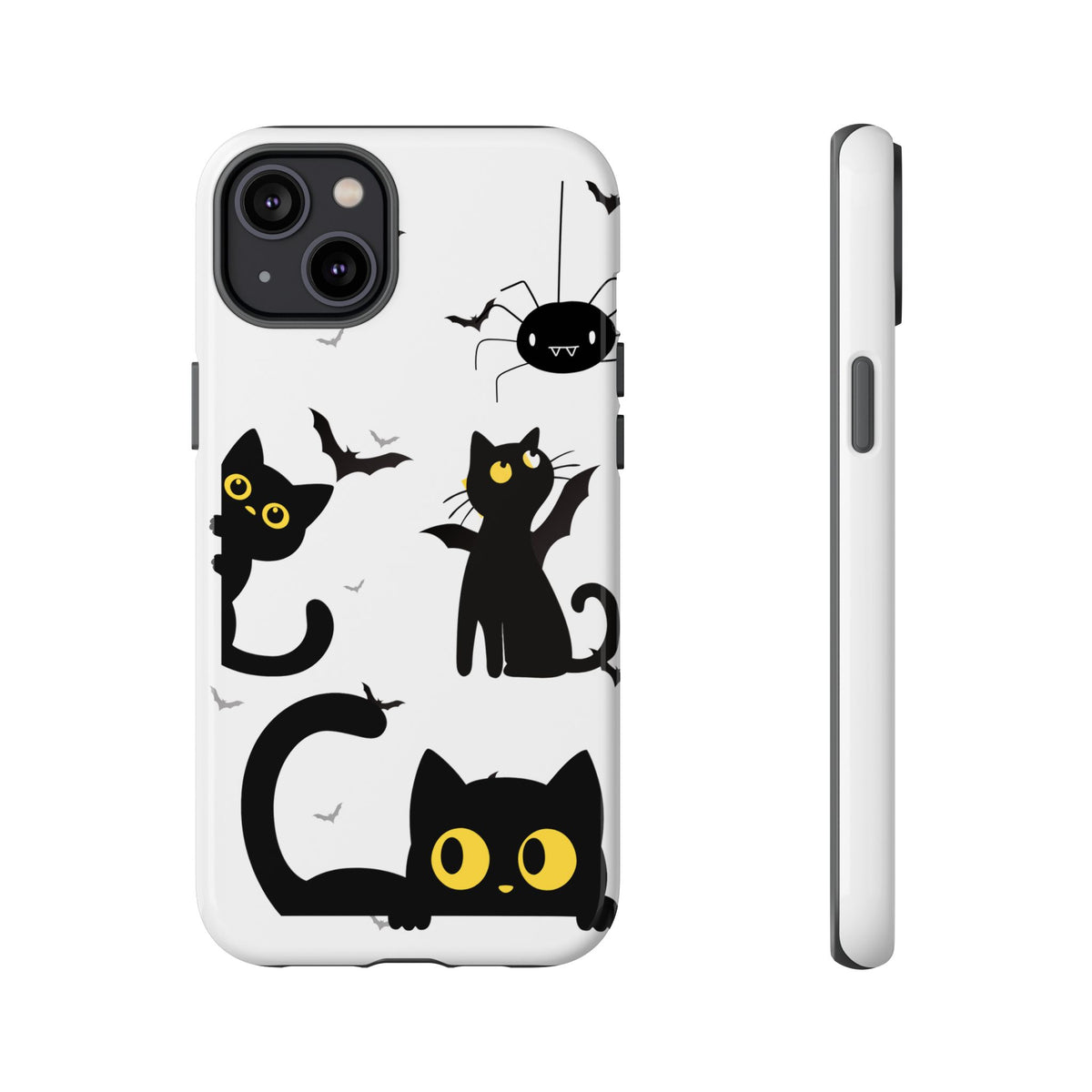 Cute Black Cats Halloween Phone Case - Spooky Bat & Spider iPhone Cover