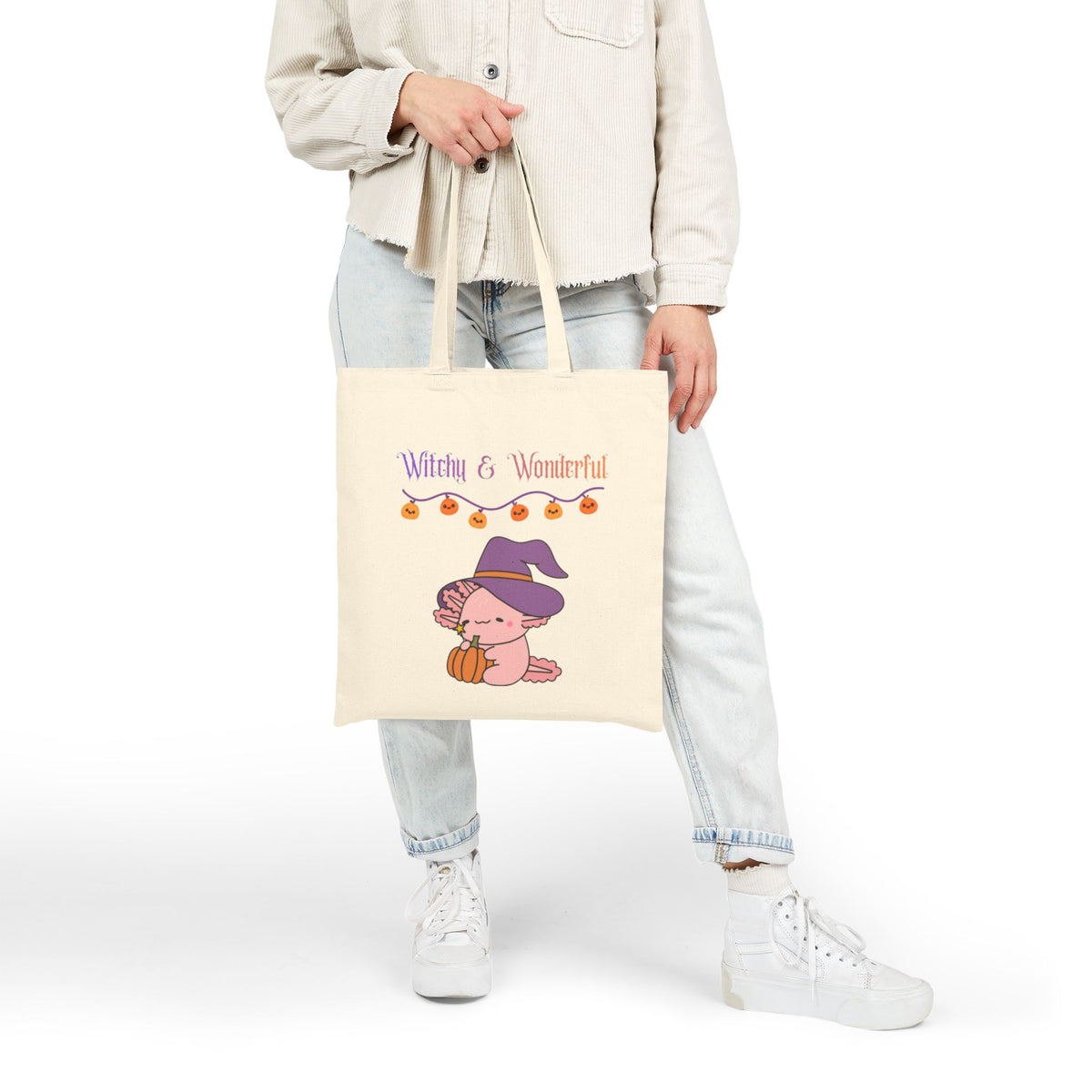 Halloween Pumpkin Tote Bag — "Boo!" & "Witchy & Wonderful" Cotton Canvas Tote
