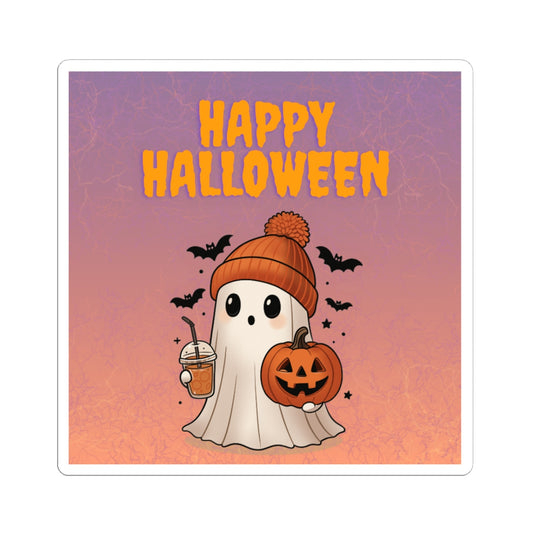 Ghost Beanie & Pumpkin Latte Sticker – Halloween Kiss-Cut