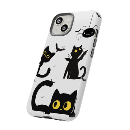 Cute Black Cats Halloween Phone Case - Spooky Bat & Spider iPhone Cover
