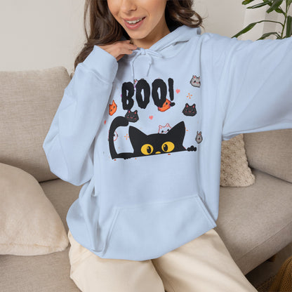 Halloween Cat 'Boo' Hoodie – Cute Spooky Black Cat Pullover