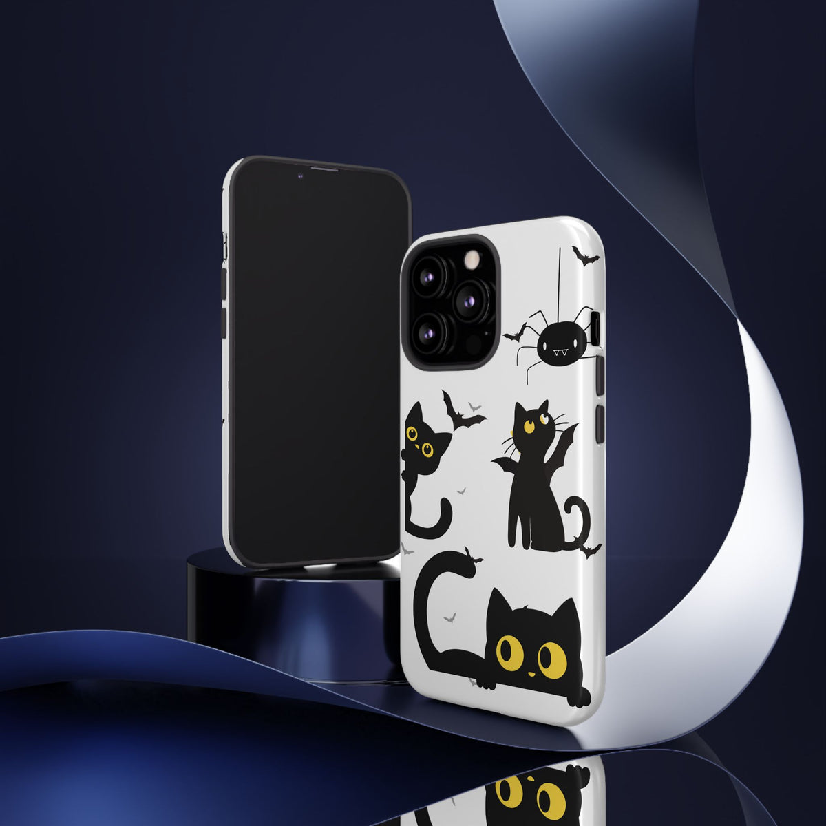 Cute Black Cats Halloween Phone Case - Spooky Bat & Spider iPhone Cover