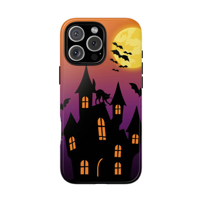Halloween Haunted Castle Tough Phone Case — Moon, Bats & Cat iPhone Cover
