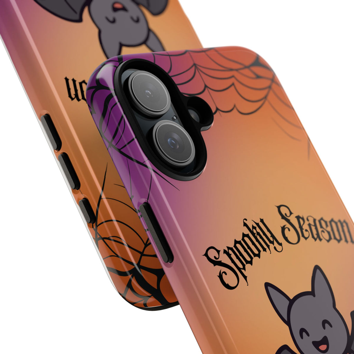 Spooky Season Cute Bat Phone Case — Halloween Gradient Spiderweb Tough Case