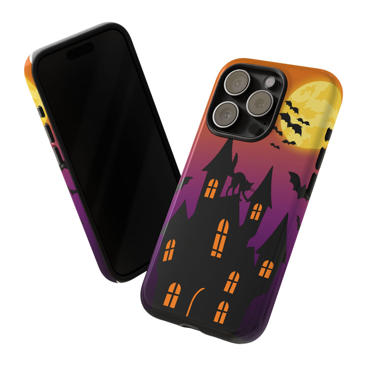 Halloween Haunted Castle Tough Phone Case — Moon, Bats & Cat iPhone Cover