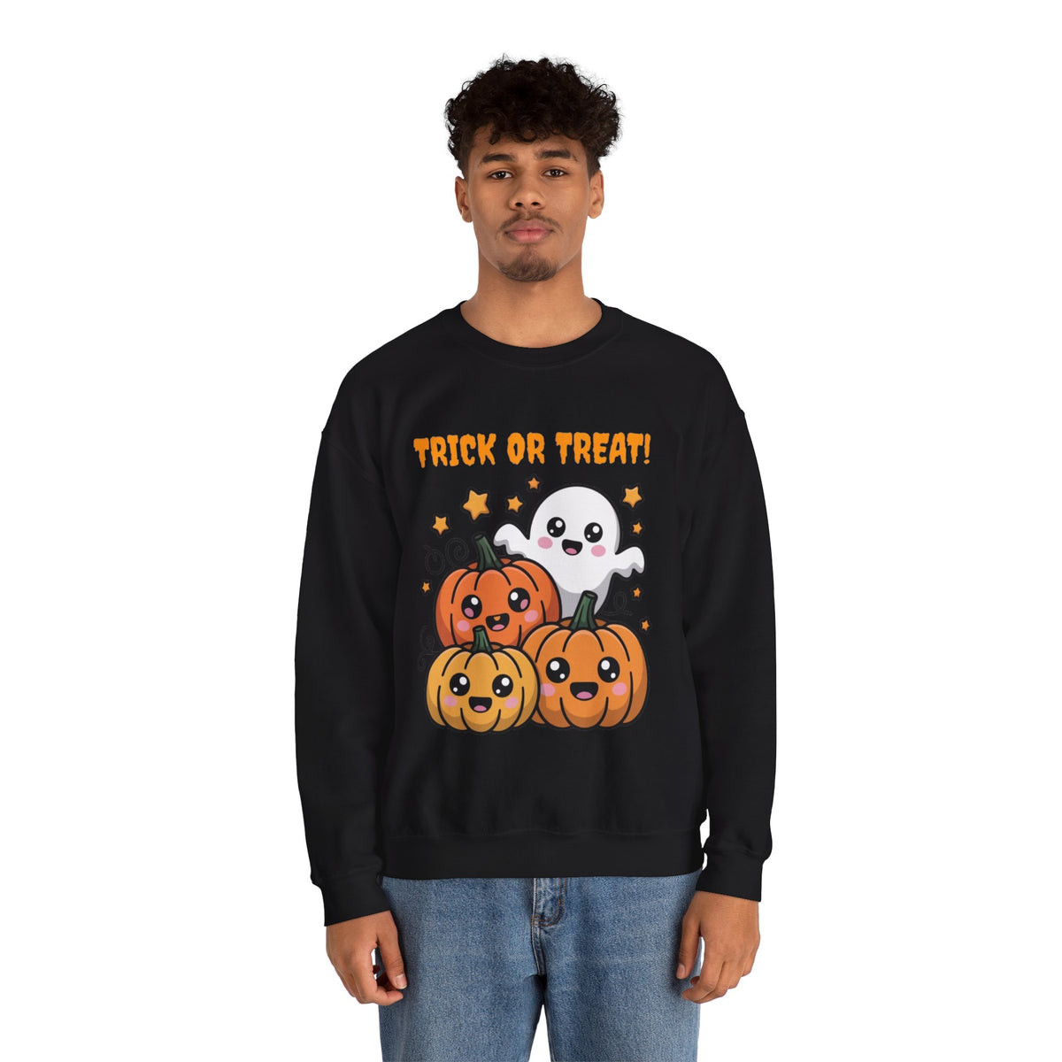 Halloween "Trick or Treat" Sweatshirt — Cute Ghost & Pumpkins Crewneck