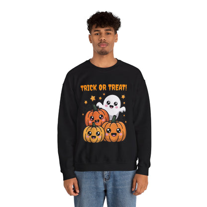 Halloween "Trick or Treat" Sweatshirt — Cute Ghost & Pumpkins Crewneck