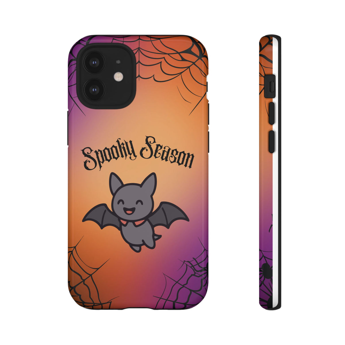 Spooky Season Cute Bat Phone Case — Halloween Gradient Spiderweb Tough Case