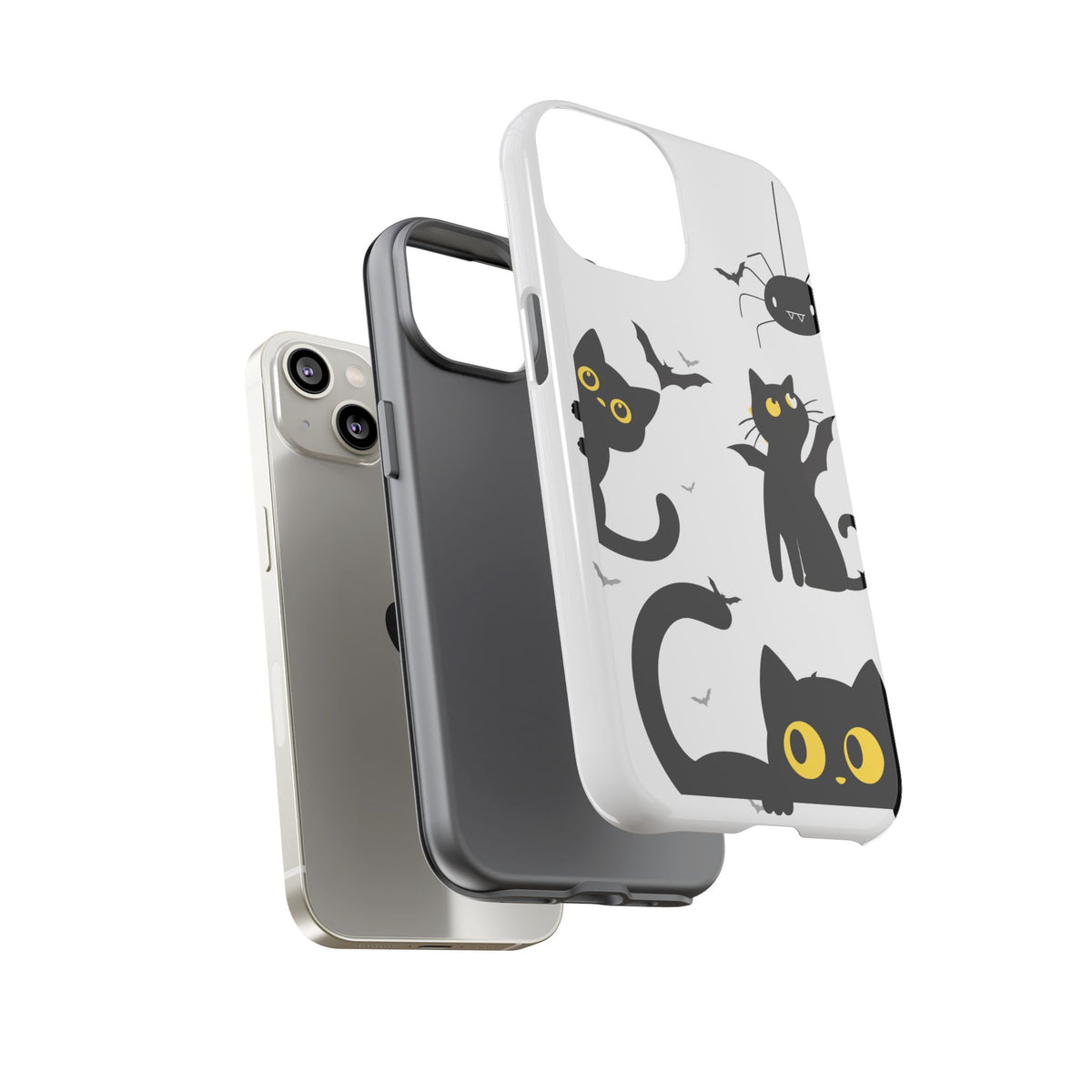 Cute Black Cats Halloween Phone Case - Spooky Bat & Spider iPhone Cover
