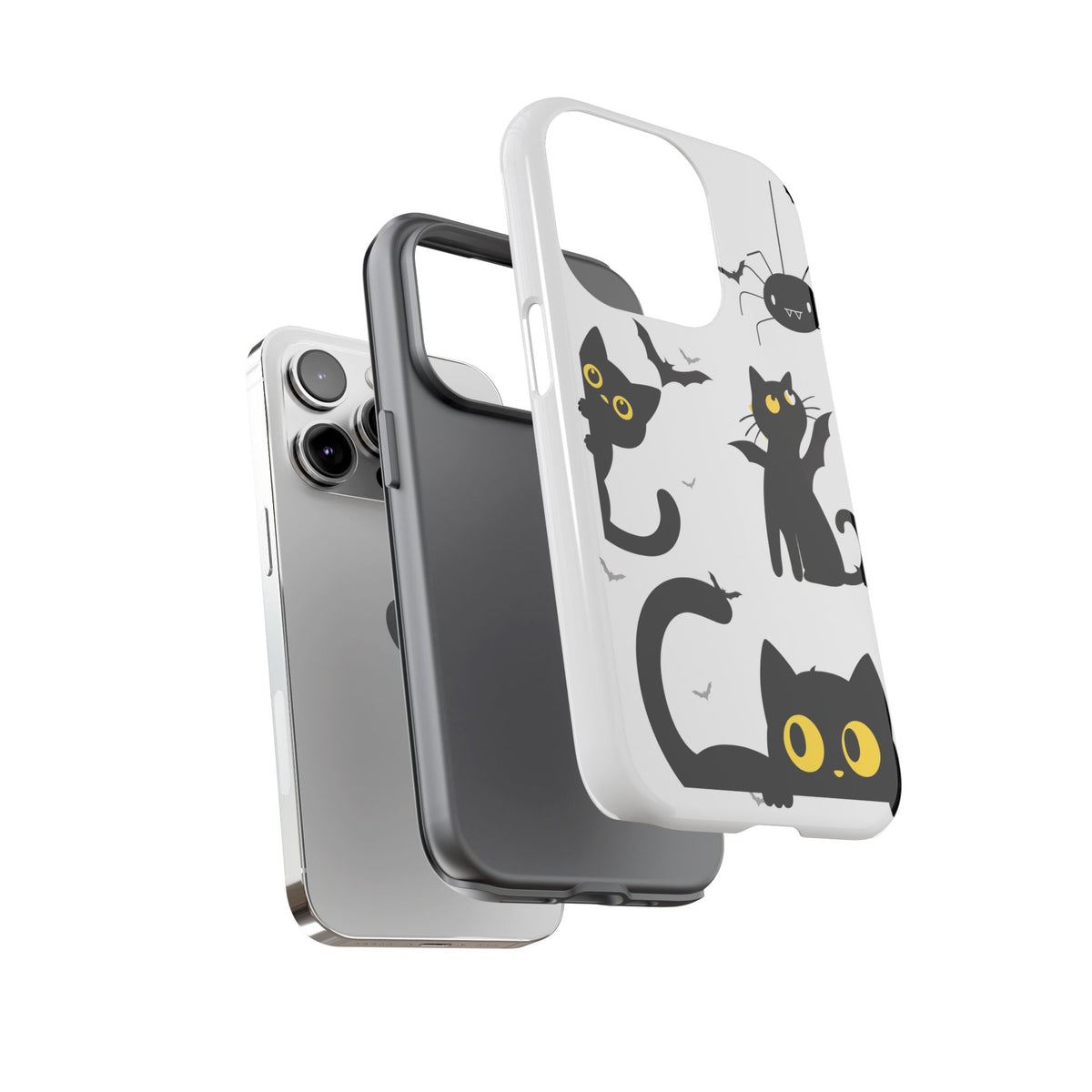 Cute Black Cats Halloween Phone Case - Spooky Bat & Spider iPhone Cover