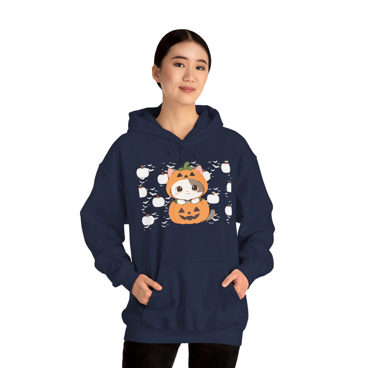 Halloween Pumpkin Cat Hoodie — Cute Jack-O'-Lantern Kitten Sweatshirt