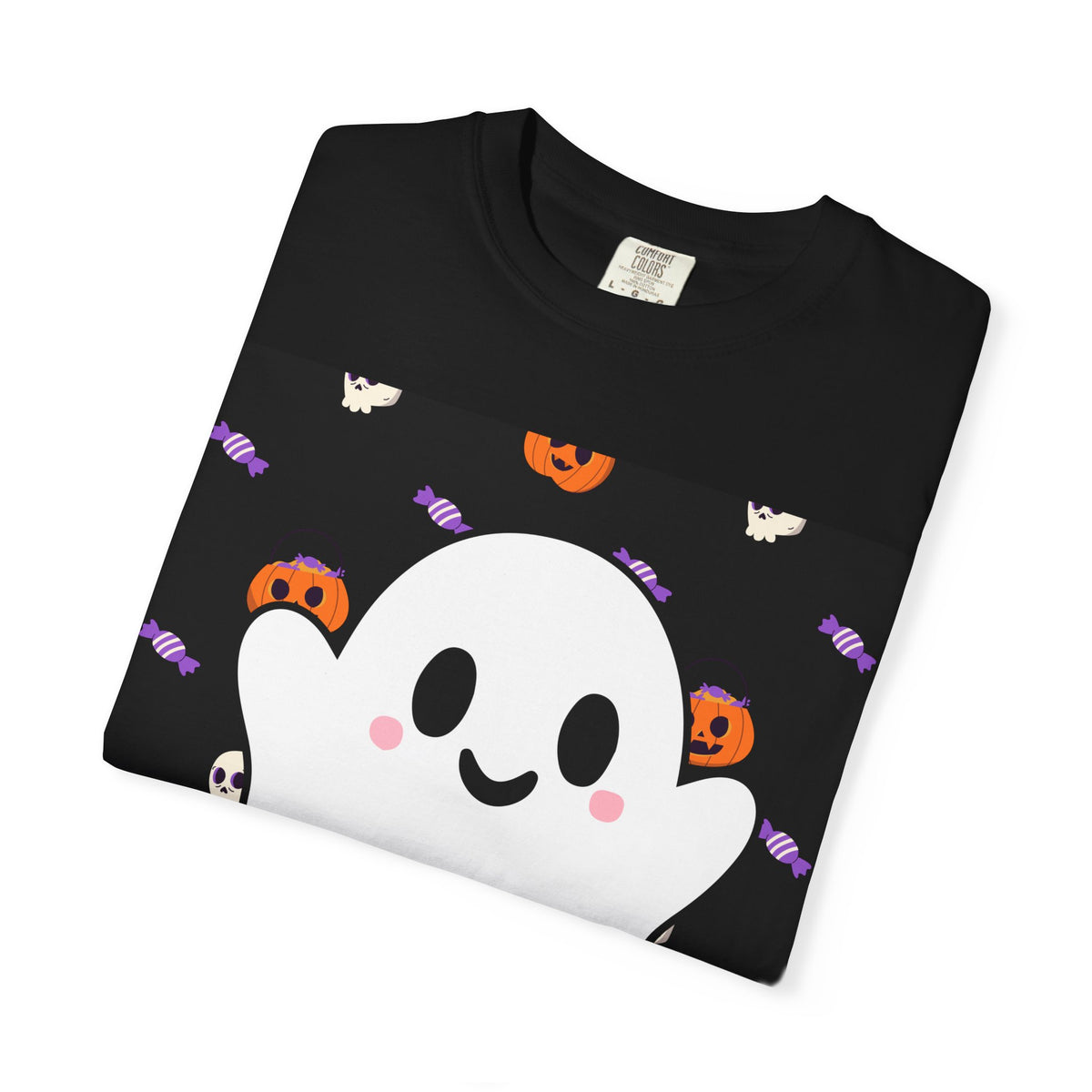 Ghost Pattern T-Shirt — Cute Halloween Pumpkin & Candy Tee