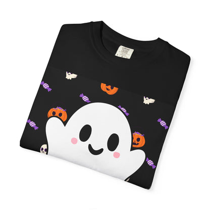 Ghost Pattern T-Shirt — Cute Halloween Pumpkin & Candy Tee