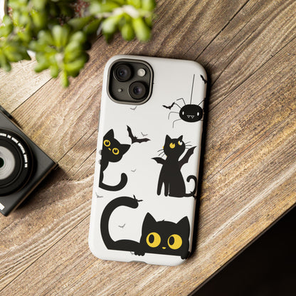 Cute Black Cats Halloween Phone Case - Spooky Bat & Spider iPhone Cover