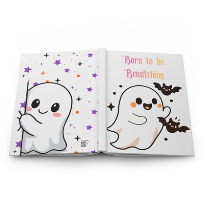 Cute Halloween Ghost Hardcover Journal — "Born to be Bewitching" Lined Notebook