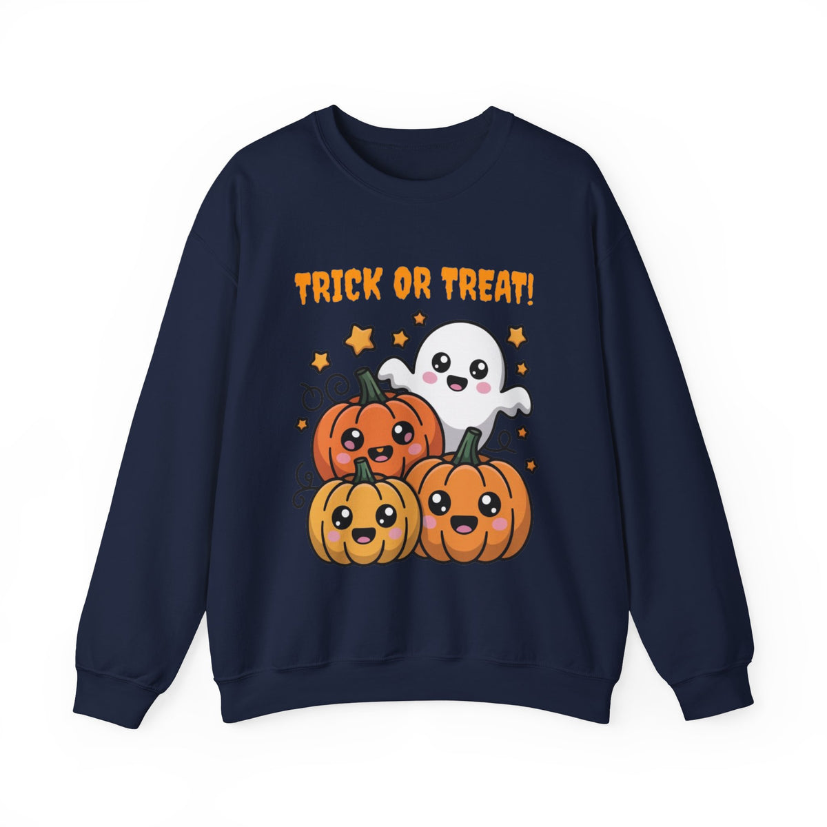 Halloween "Trick or Treat" Sweatshirt — Cute Ghost & Pumpkins Crewneck