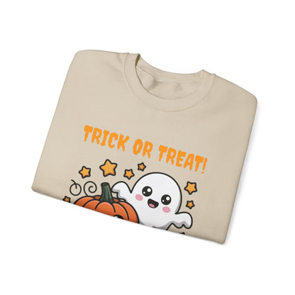 Halloween "Trick or Treat" Sweatshirt — Cute Ghost & Pumpkins Crewneck