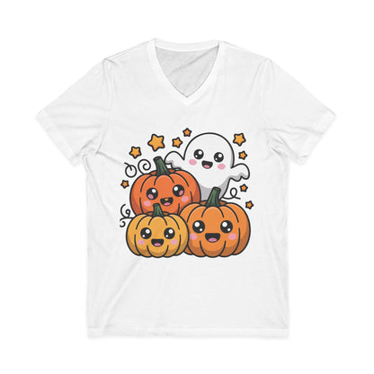 Cute Halloween Ghost & Pumpkins V-Neck Tee