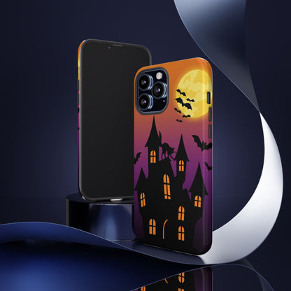 Halloween Haunted Castle Tough Phone Case — Moon, Bats & Cat iPhone Cover