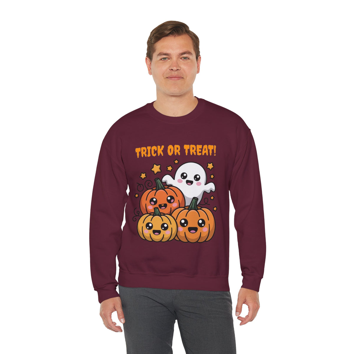 Halloween "Trick or Treat" Sweatshirt — Cute Ghost & Pumpkins Crewneck