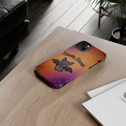Spooky Season Cute Bat Phone Case — Halloween Gradient Spiderweb Tough Case
