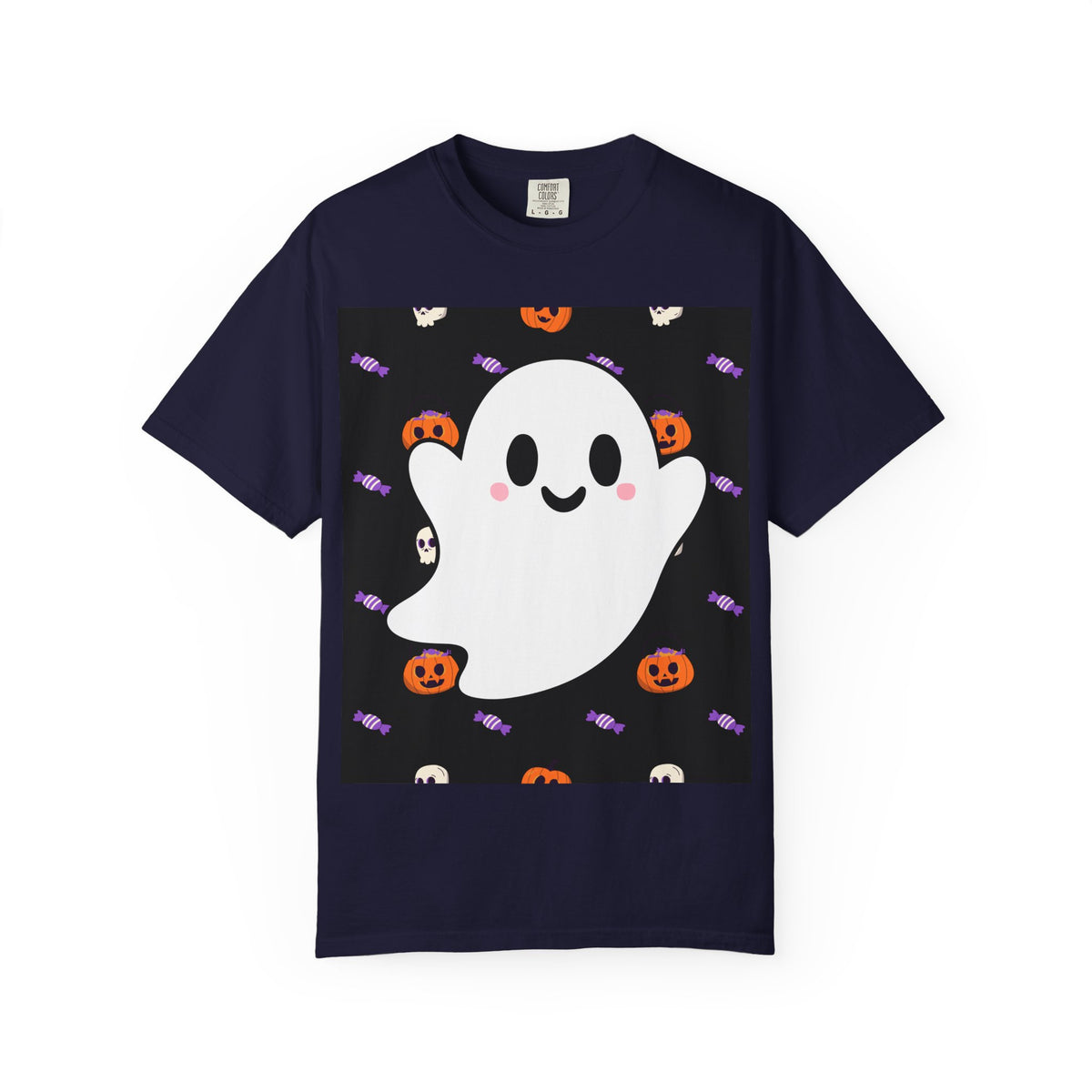 Ghost Pattern T-Shirt — Cute Halloween Pumpkin & Candy Tee