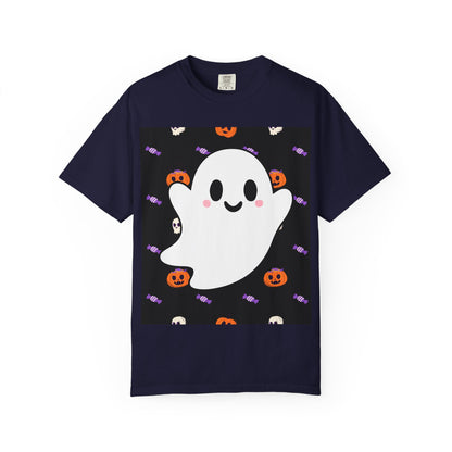 Ghost Pattern T-Shirt — Cute Halloween Pumpkin & Candy Tee