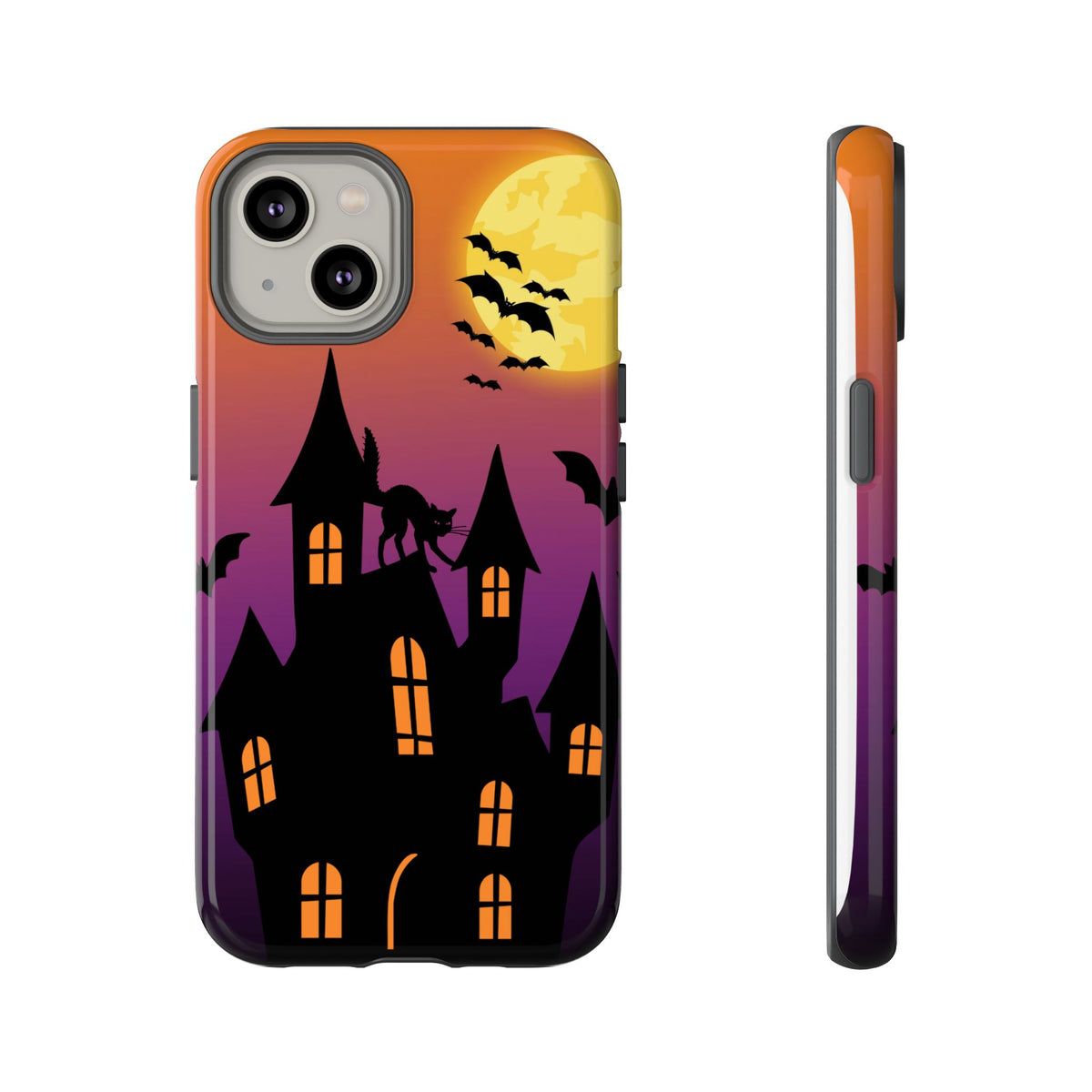 Halloween Haunted Castle Tough Phone Case — Moon, Bats & Cat iPhone Cover