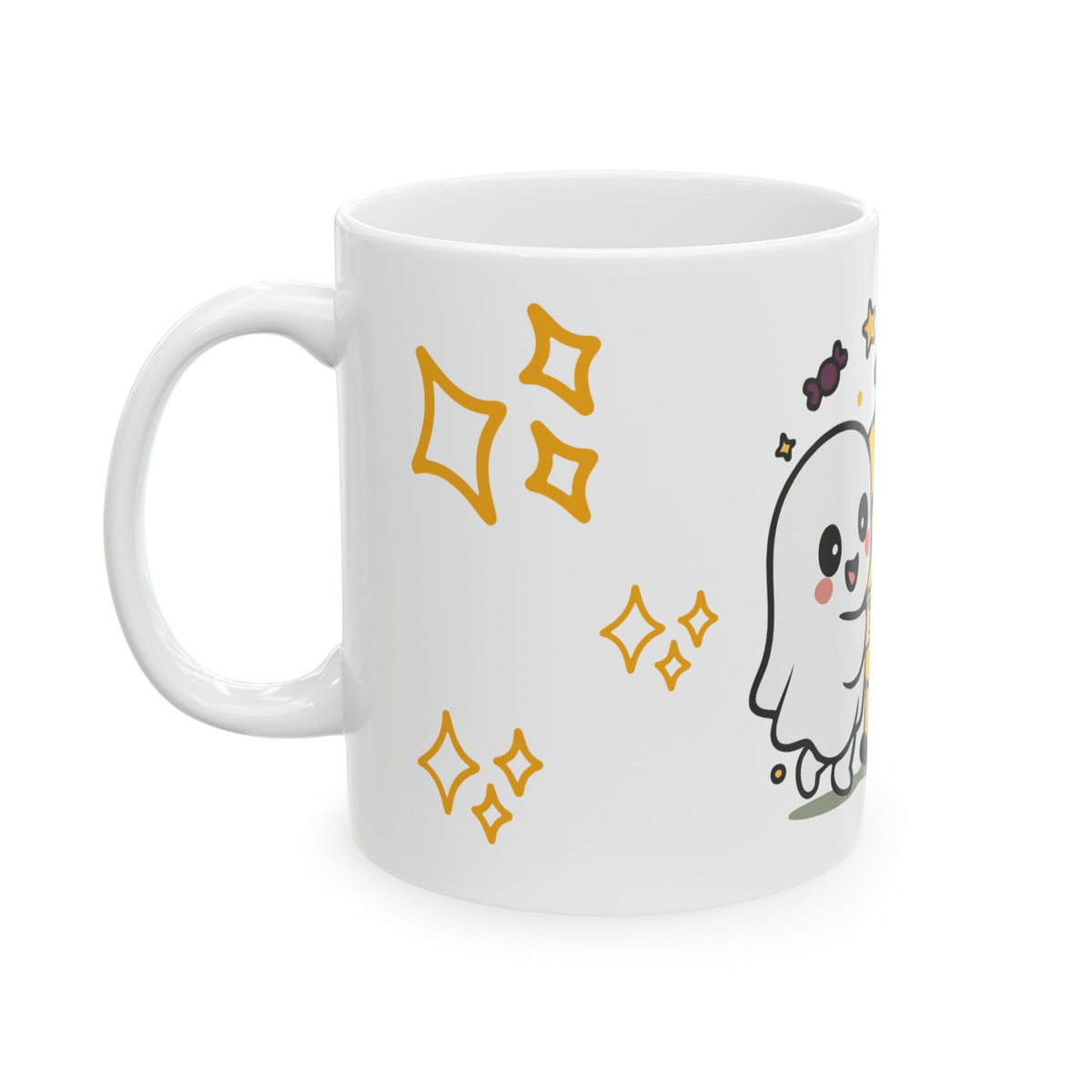 Cute Halloween Friends Ceramic Mug — Ghost, Pumpkin & Vampire Coffee Cup (11oz/15oz)