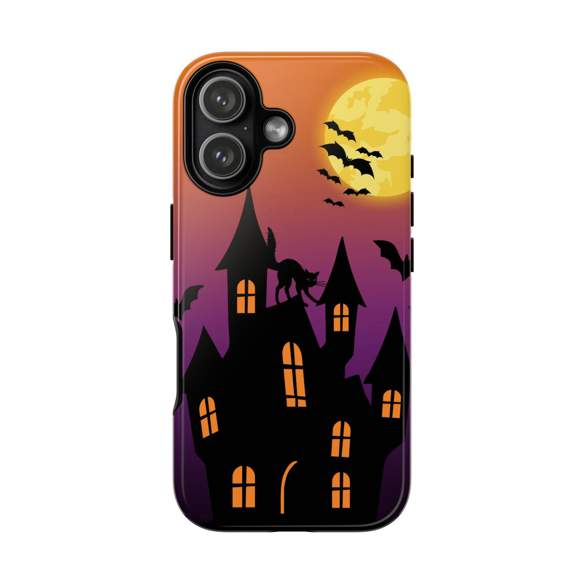 Halloween Haunted Castle Tough Phone Case — Moon, Bats & Cat iPhone Cover